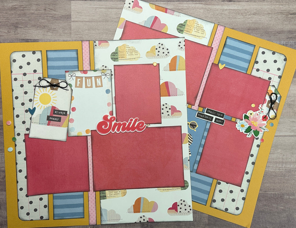 Always Sunny, Summer themed 2 Page Scrapbooking Layout Kit DIY,  DIY Summer scrapbook, Simple Stories Sunny Days