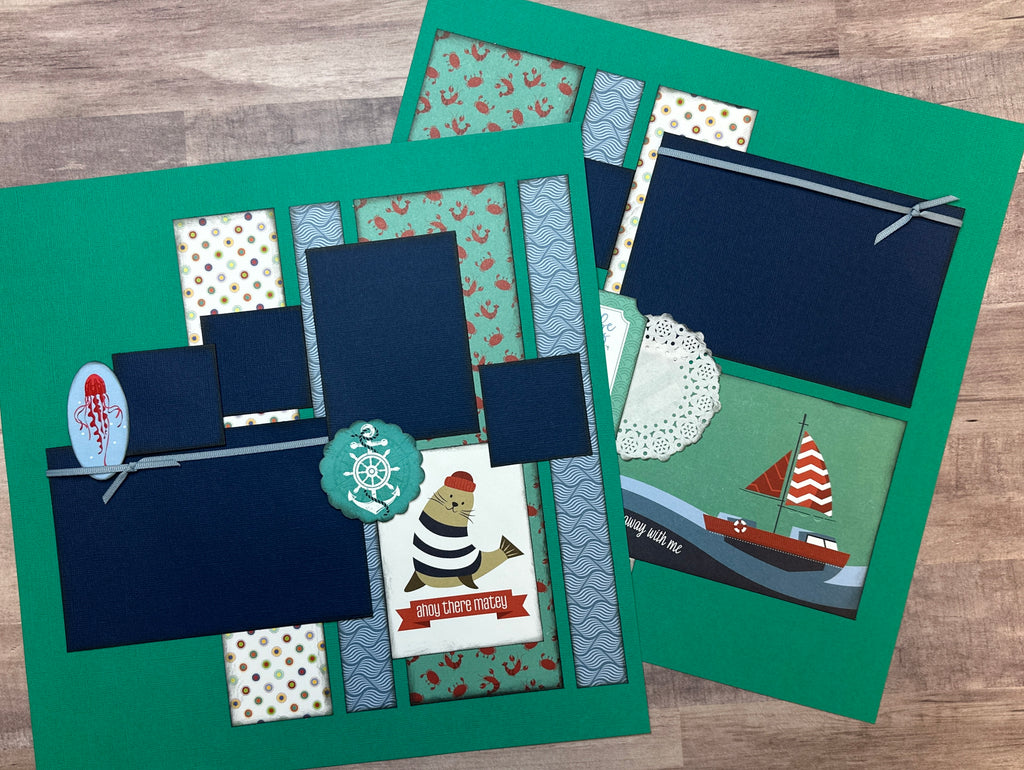 Ahoy There Matey, Travel Themed 2 page scrapbooking layout Kit, Aquarium scrapbook kit