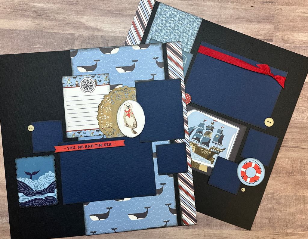 PRE-ASSEMBLED VERSION - You Me And The Sea - Aquarium, Aquarium themed 2 page scrapbooking layout, aquarium craft
