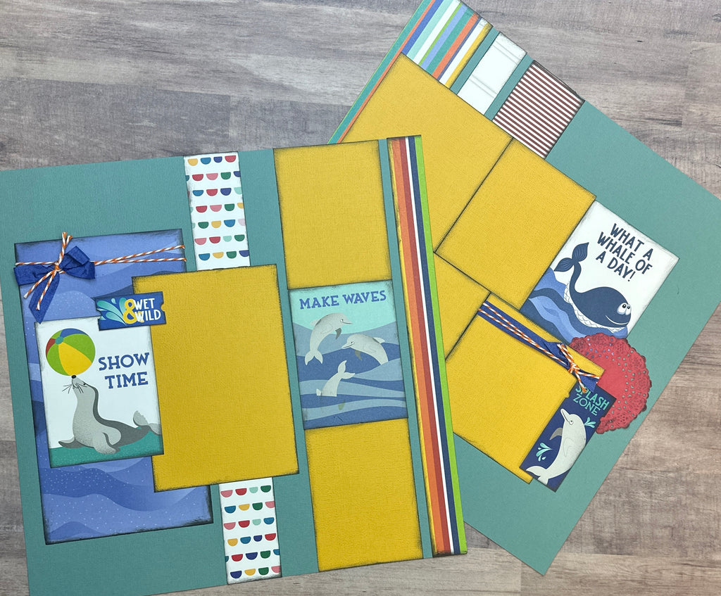 PRE-ASSEMBLED VERSION - Wet And Wild - Show Time, Aquarium themed 2 page scrapbooking layout, aquarium craft
