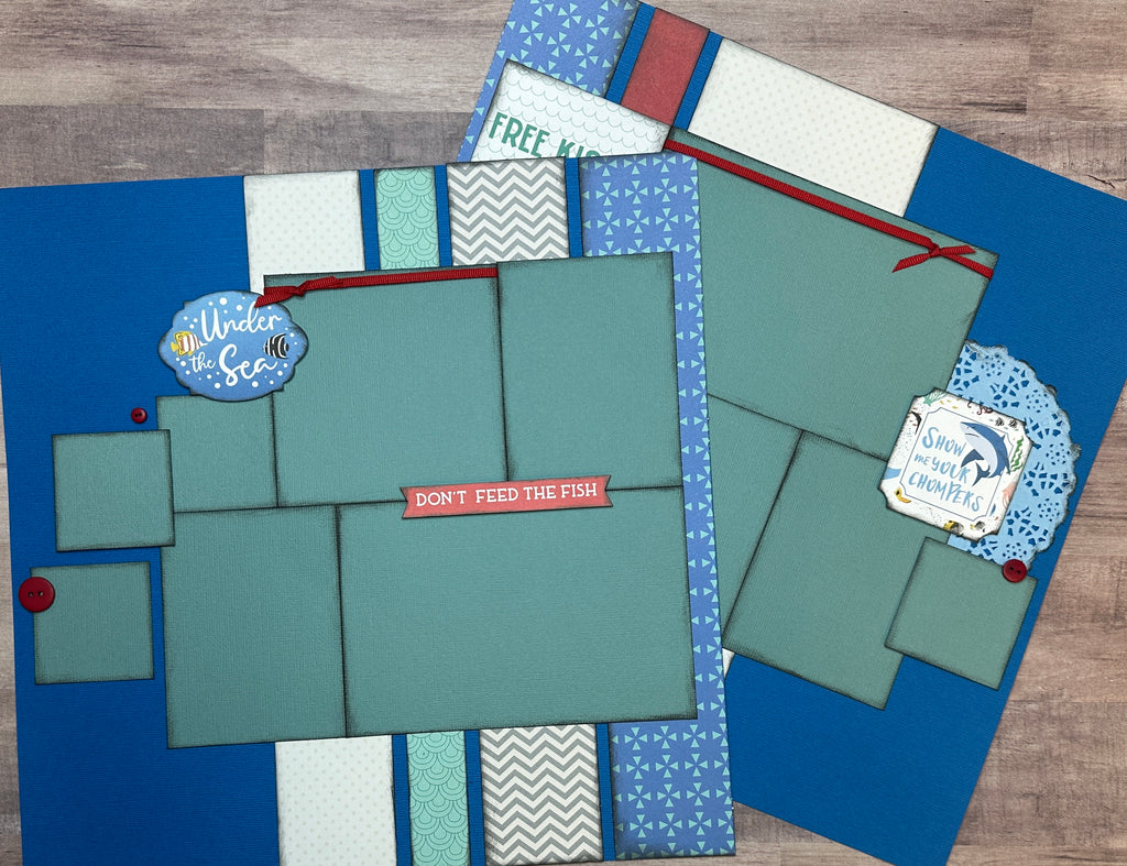 PRE-ASSEMBLED VERSION - Show Me Your Chompers - Don't Feed The Fish , Aquarium themed 2 page scrapbooking layout, aquarium craft