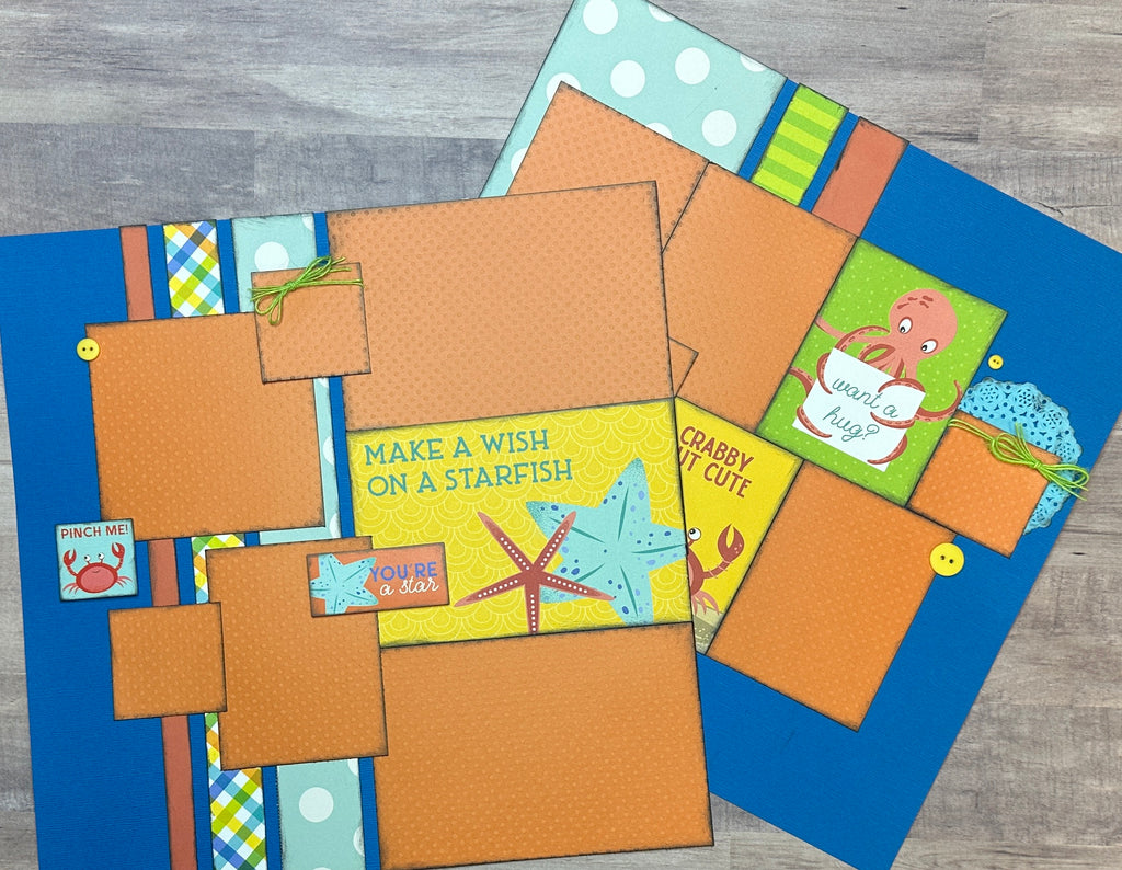 PRE-ASSEMBLED VERSION - Make A Wish On A Starfish - Aquarium, Aquarium themed 2 page scrapbooking layout, aquarium craft