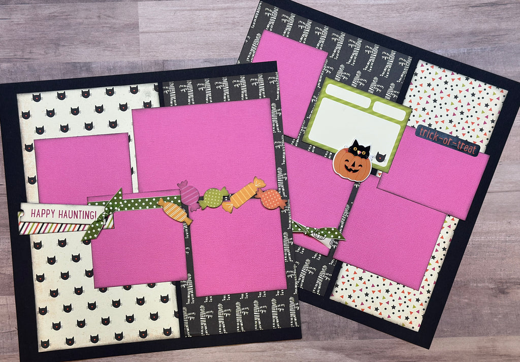 Happy Haunting - Trick Or Treat, Halloween Themed 2 Page DIY Scrapbooking Layout Kit, Halloween Craft Kit,