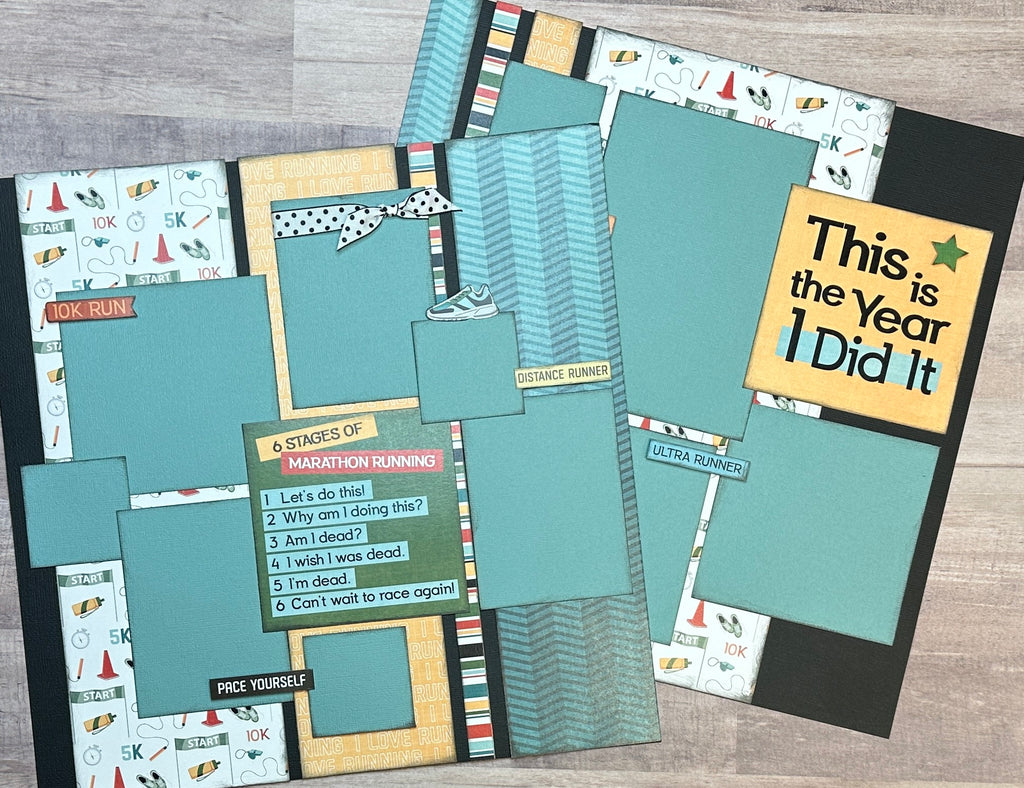 PRE-ASSEMBLED VERSION - Ultra Runner,  Track themed 2 page scrapbooking layout, Running craft
