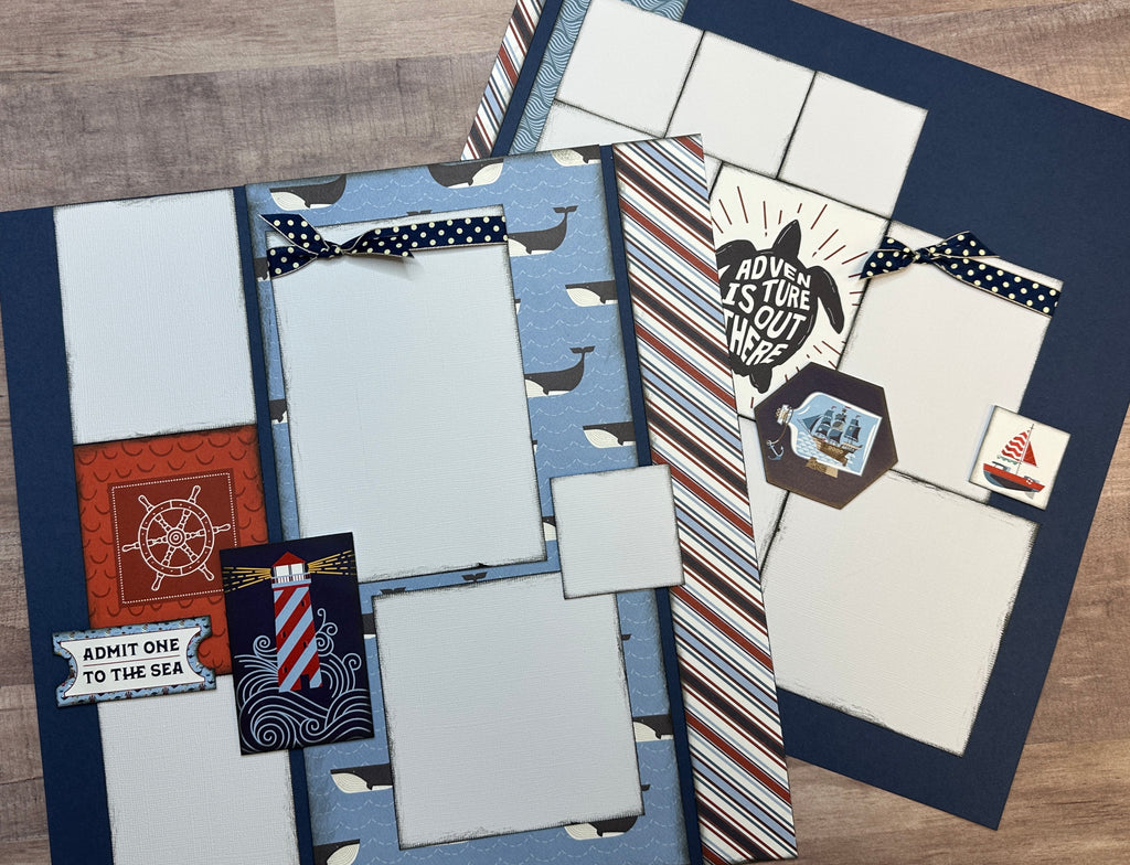 PRE-ASSEMBLED VERSION - Adventure Is Out There - Ahoy Mate, Aquarium themed 2 page scrapbooking layout, aquarium craft