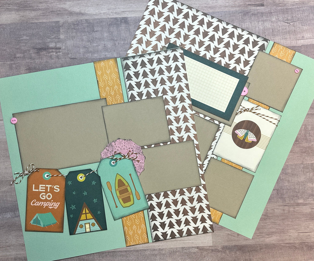 Let's Go Camping, Travel themed 2 page DIY scrapbooking layout Kit, travel themed craft kit