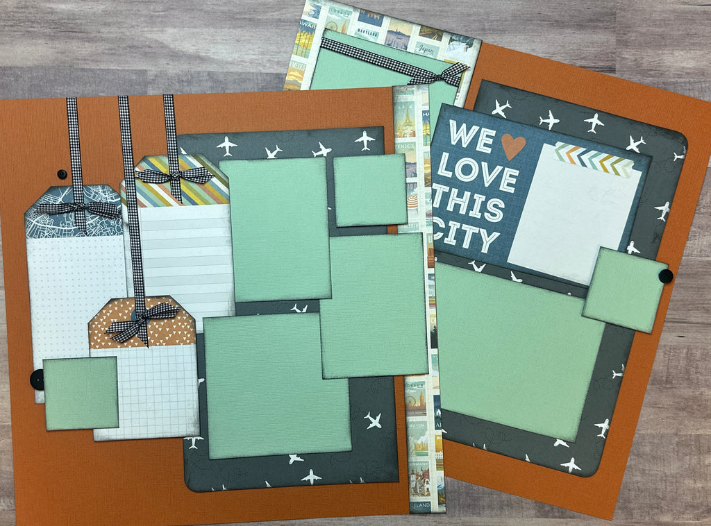 WE Love This City, Travel themed 2 page DIY scrapbooking layout Kit, travel themed craft kit