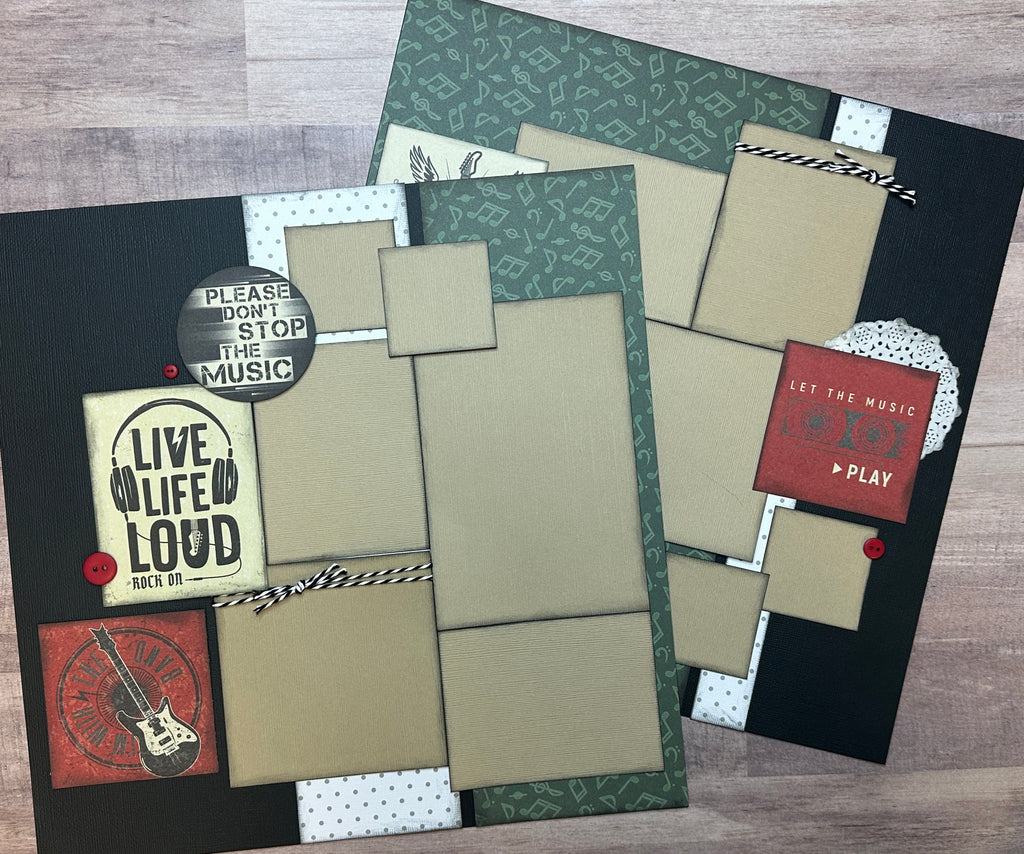 PRE-ASSEMBLED VERSION, Please Don't Stop The Music,  Music themed 2 Page Scrapbooking Layout,  Scrapbook Page
