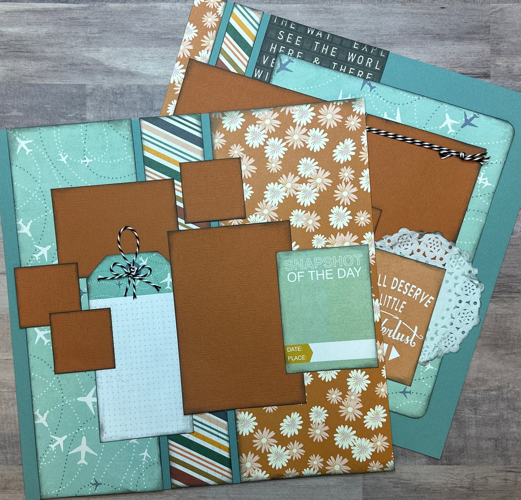 We All Deserve A Little Wanderlust, Travel themed 2 page DIY scrapbooking layout Kit, travel themed craft kit