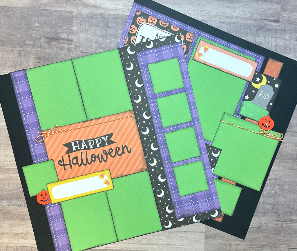 PRE-ASSEMBLED VERSION - No Tricks Just Treats,  Halloween themed 2 page scrapbooking layout, Halloween craft
