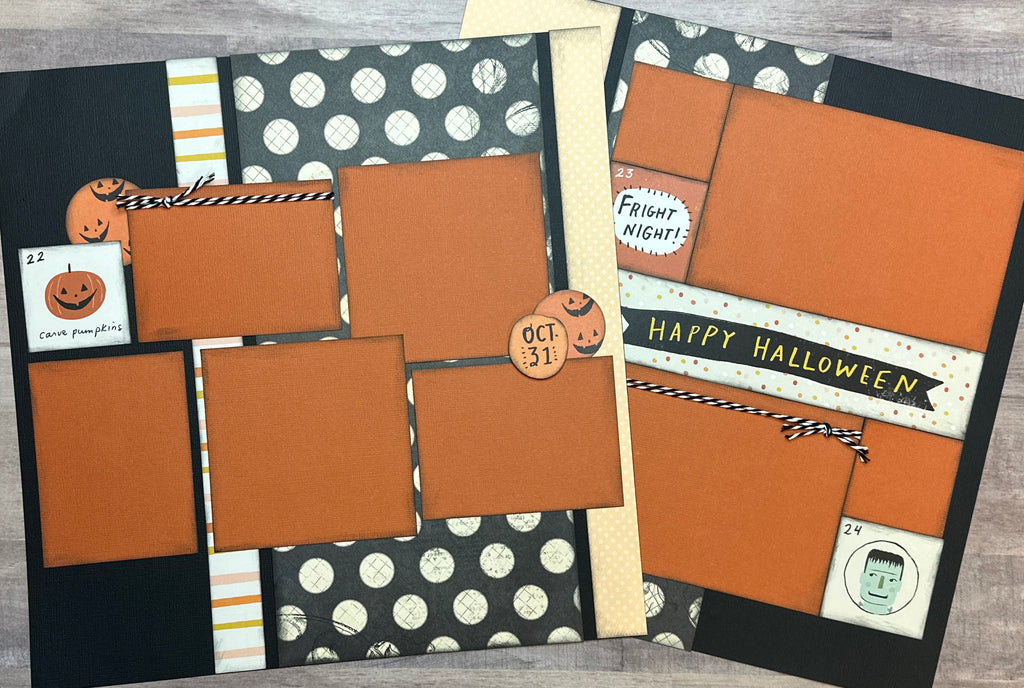 PRE-ASSEMBLED VERSION - Fright Night - Happy Halloween, Halloween themed 2 page scrapbooking layout, Halloween craft