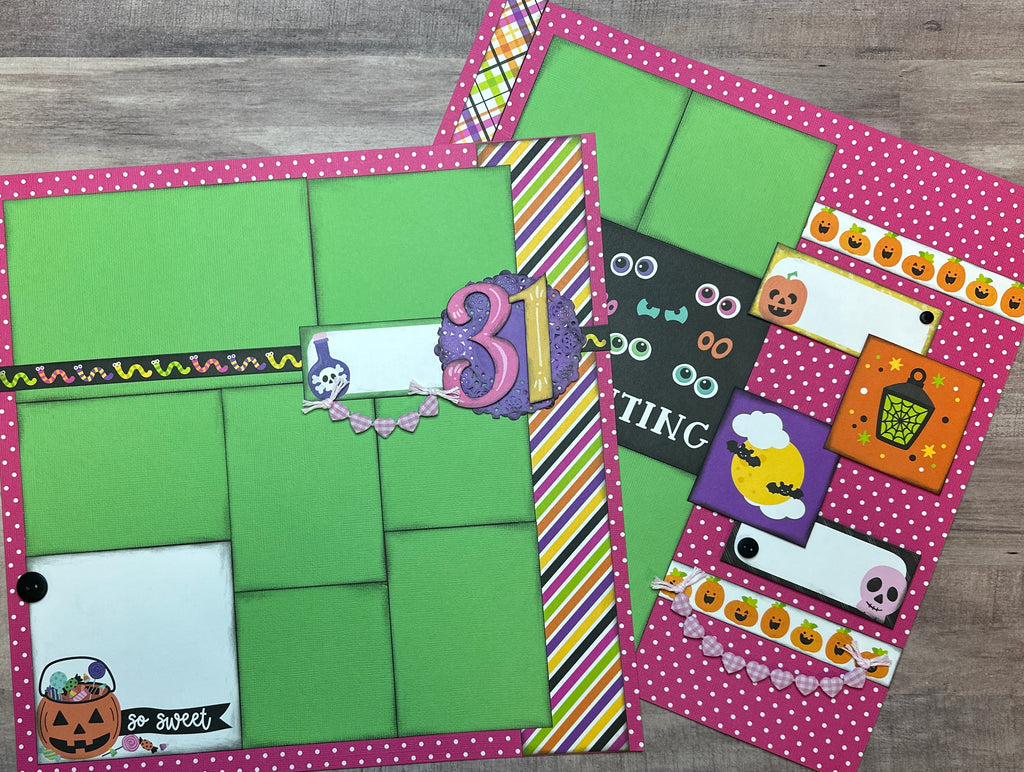 So Haunting - So Sweet, Halloween Themed 2 Page Scrapbooking Layout Kit, fall diy craft kit