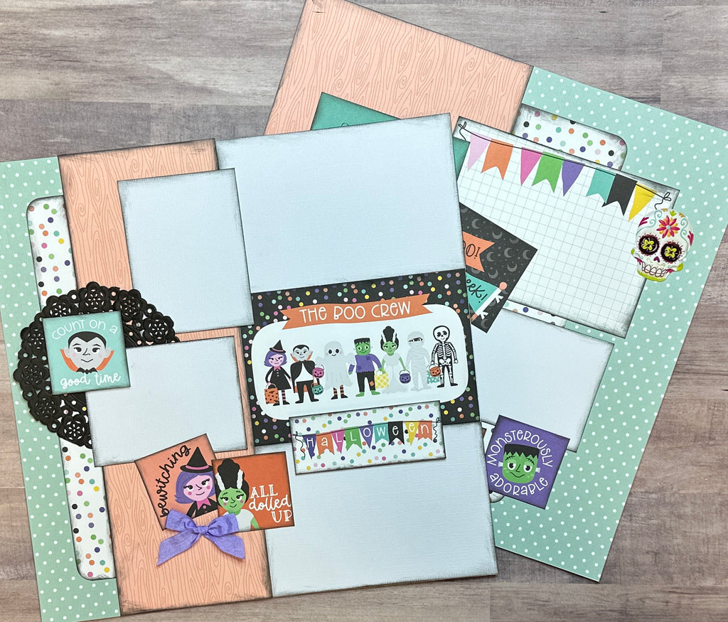 PRE-ASSEMBLED VERSION - Monstrously Adorable - Spooky Season,  Halloween themed 2 page scrapbooking layout, Halloween craft