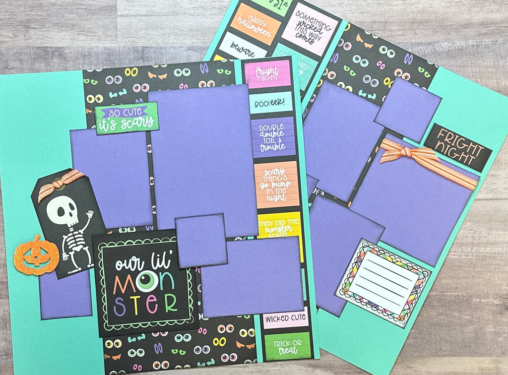 Our Lil' Monster, Halloween Themed 2 Page Scrapbooking Layout Kit, fall diy craft kit