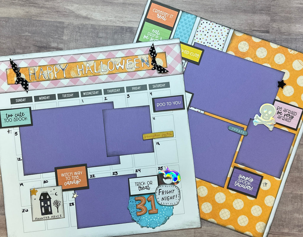 PRE-ASSEMBLED VERSION - Happy Halloween - Fright Night,   Halloween themed 2 page scrapbooking layout, Halloween craft