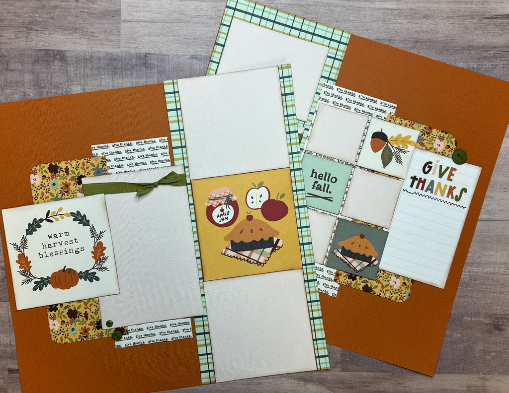 Warm Harvest Blessings, Autumn Themed 2 Page Scrapbooking Layout Kit, fall diy craft kit, Simple Stories Cider and Donuts