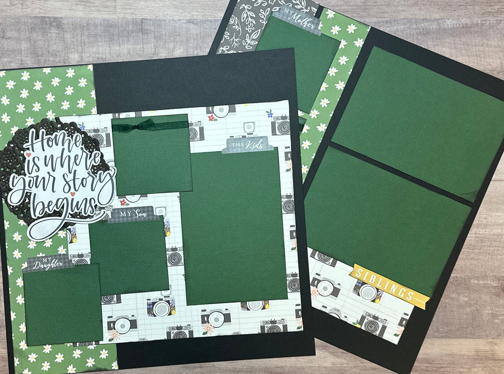 Home Is Where Your Story Begins, Family Themed 2 Page Scrapbooking Layout Kit, diy craft kit