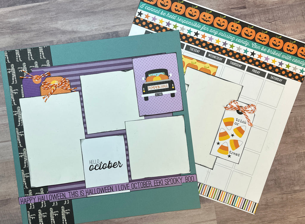 Hello October, Calendar  themed 2 Page Scrapbooking Layout Kit, Scrapbooking Pages calendar diy craft kit