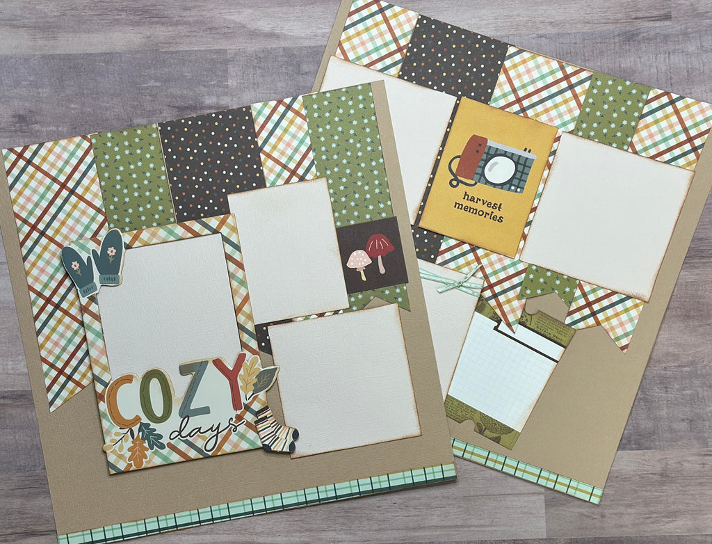Cozy Days - Harvest Memories,  Autumn Themed 2 Page Scrapbooking Layout Kit, fall diy craft kit, Simple Stories Cider and Donuts