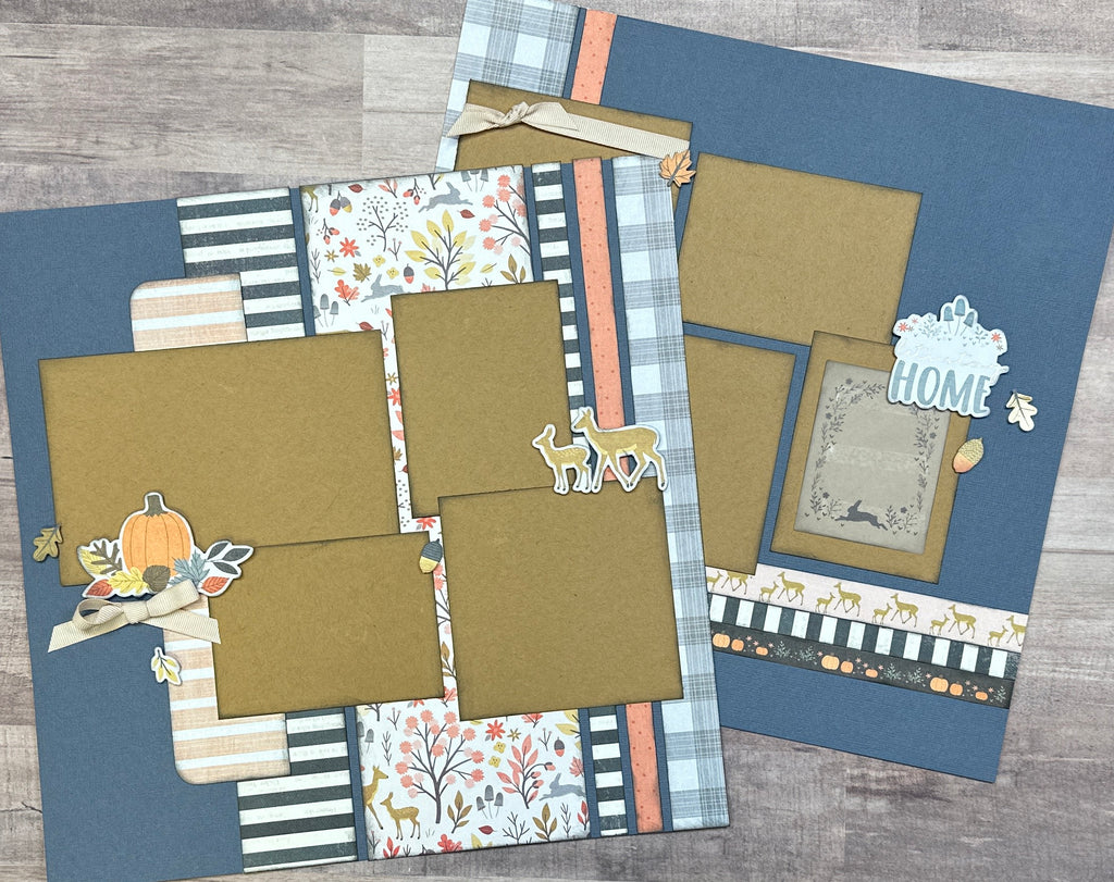 Let's Stay Home, Fall Themed 2 Page Scrapbooking Layout Kit, fall diy craft kit, American Crafts Farmstead Harvest