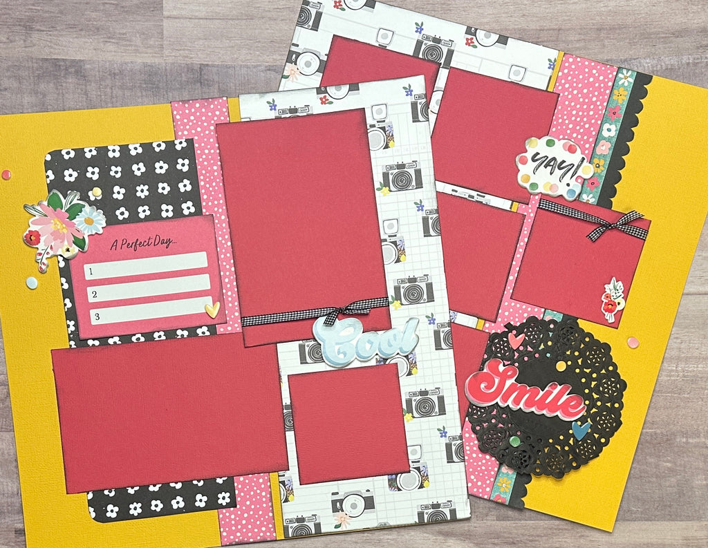 A Perfect Day - Smile, Family Themed 2 Page Scrapbooking Layout Kit, diy craft kit