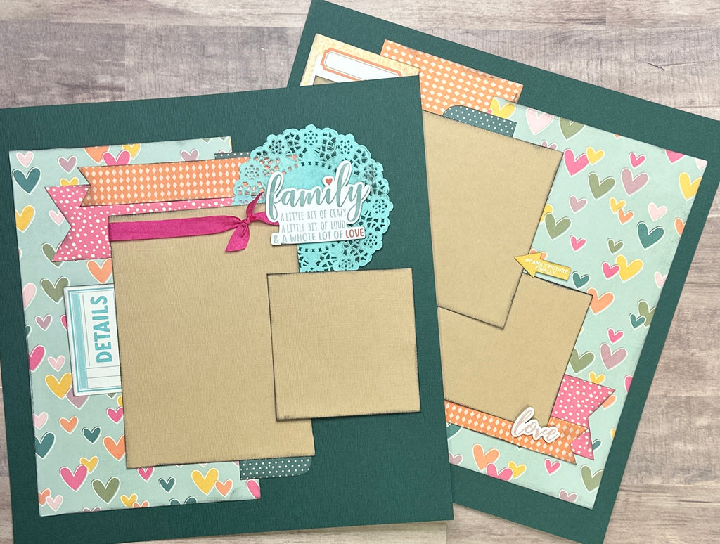 Family - A Little Bit Of Crazy,  Family Themed 2 Page Scrapbooking Layout Kit, diy craft kit