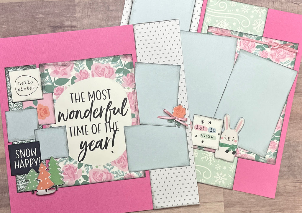 The Most Wonderful Time Of The Year, WinterThemed  2 Page Scrapbooking Layout Kit, winter diy craft kit, Simple Stories Winter Wonder