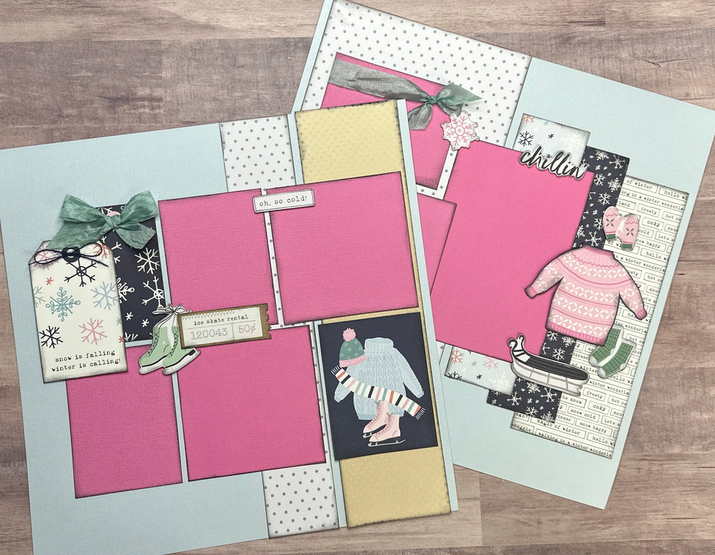 Snow Is Falling Winter Is Calling, WinterThemed  2 Page Scrapbooking Layout Kit, winter diy craft kit, Simple Stories Winter Wonder