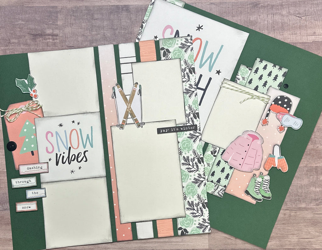 Yay It's Winter - Ski Season, WinterThemed  2 Page Scrapbooking Layout Kit, winter diy craft kit, Simple Stories Winter Wonder