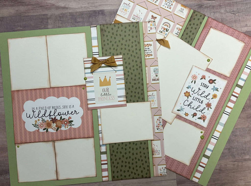 In A Field Of Roses She Is A Wildflower, Girl/ Family Themed 2 Page Scrapbooking Layout Kit, Echo Park Dream Big diy craft kit