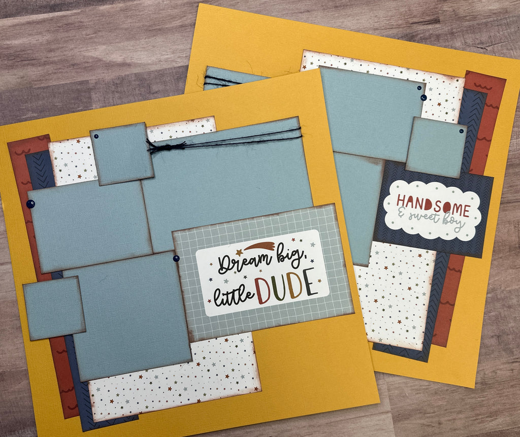 Dream Big Little Dude, Boy / Family Themed 2 Page Scrapbooking Layout Kit, Echo Park Dream Big diy craft kit