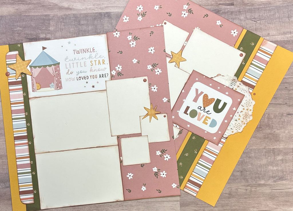 Twinkle Twinkle Little Star - Girl, Girl/ Family Themed 2 Page Scrapbooking Layout Kit, Echo Park Dream Big diy craft kit