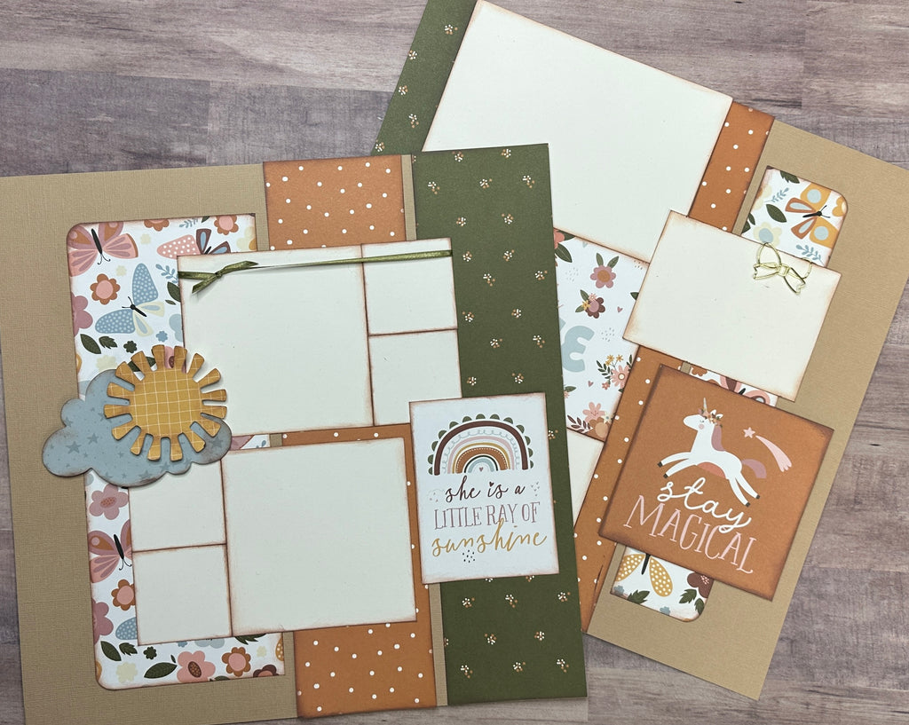 She Is A Little Ray Of Sunshine,  Girl/ Family Themed 2 Page Scrapbooking Layout Kit, Echo Park Dream Big diy craft kit