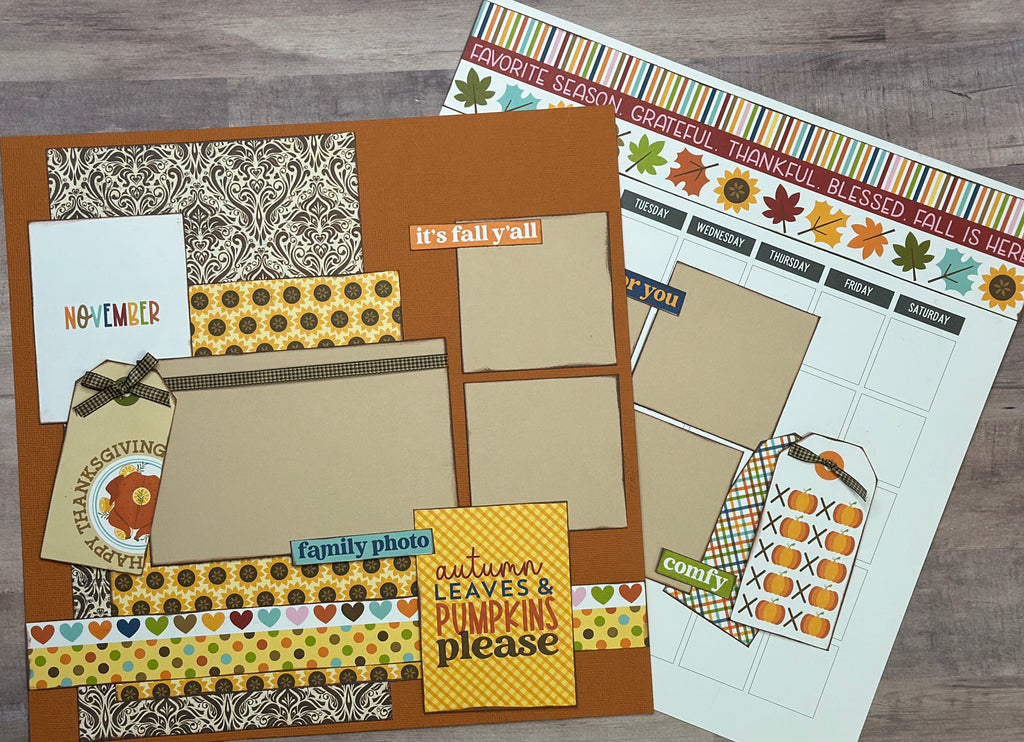 Hello November,  Calendar  themed 2 Page Scrapbooking Layout Kit, Scrapbooking Pages calendar diy craft kit