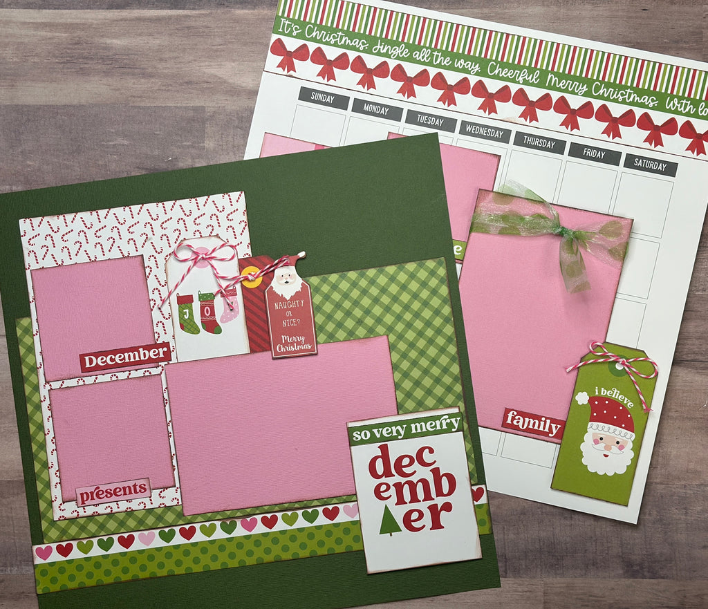 Hello December,  Calendar  themed 2 Page Scrapbooking Layout Kit, Scrapbooking Pages calendar diy craft kit