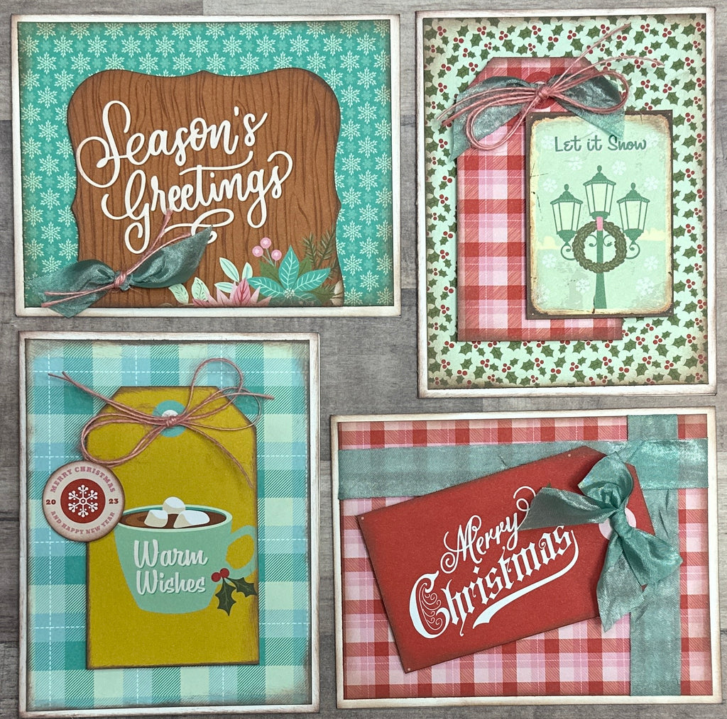 Seasons Greetings - Snow Pine Lodge, Christmas/Winter themed Card Kit- 4 pack DIY Holiday Card Making Kit, Diy Simple Stories Snow Pine Lodge