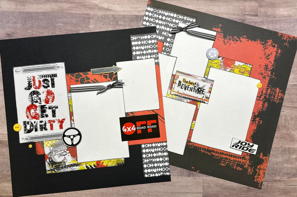 Just Go Get Dirty, 2 Page Scrapbooking Layout Kit, motorcycle, dirt bike, mudding craft
