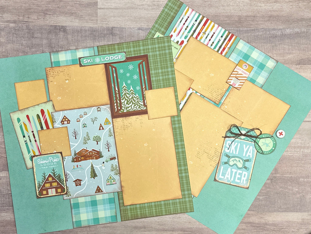 Ski Ya Later, Winter / Ski Themed  2 Page Scrapbooking Layout Kit, winter diy craft kit, Simple Stories Snow Pine Lodge