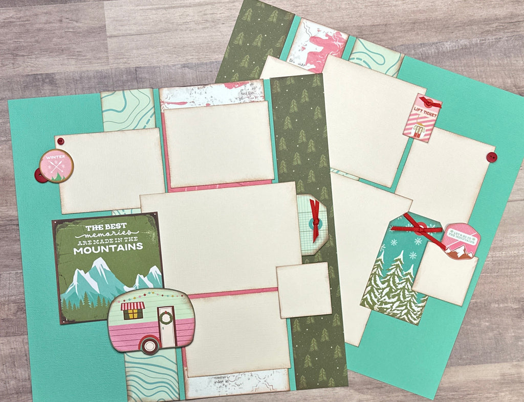 The Best Memories Are Made In The Mountains, WinterThemed  2 Page Scrapbooking Layout Kit, winter diy craft kit, Simple Stories Snow Pine Lodge
