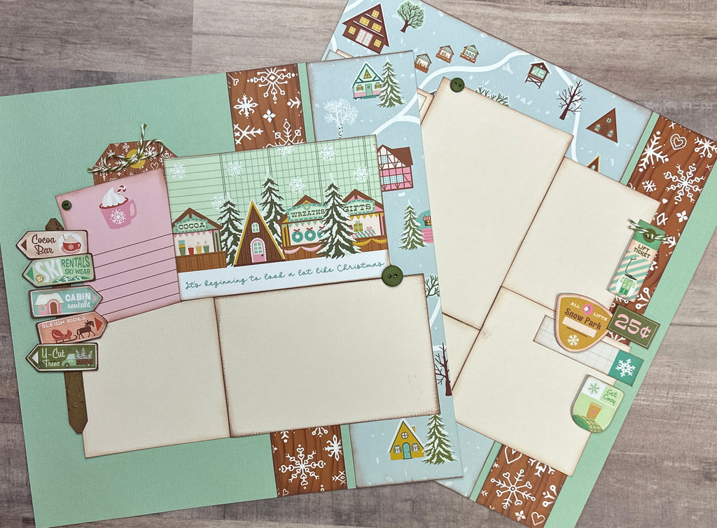 It's Beginning To Look A Lot Like Christmas, Winter/Christmas Themed  2 Page Scrapbooking Layout Kit, winter diy craft kit, Simple Stories Snow Pine Lodge