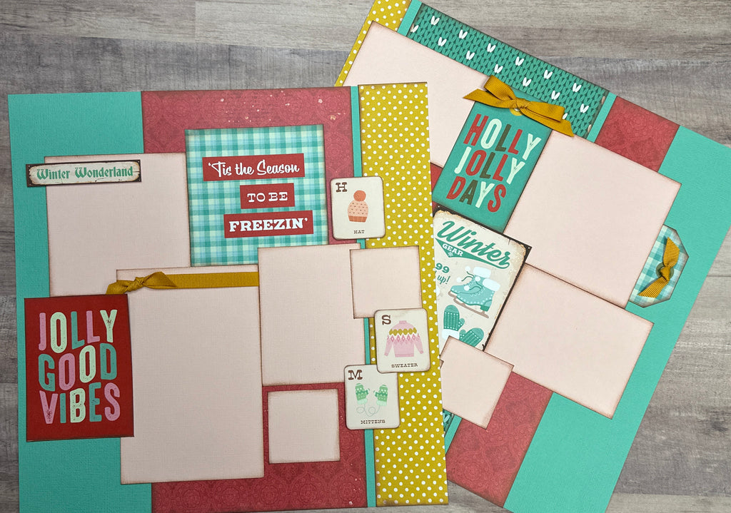 Jolly Good Vibes, WinterThemed  2 Page Scrapbooking Layout Kit, winter diy craft kit, Simple Stories Snow Pine Lodge