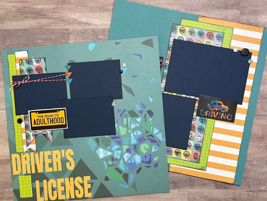 The Road To Adulthood - Driver's License,  Driving Themed DIY Scrapbooking Kit, 2 page Scrapbooking Layout Kit