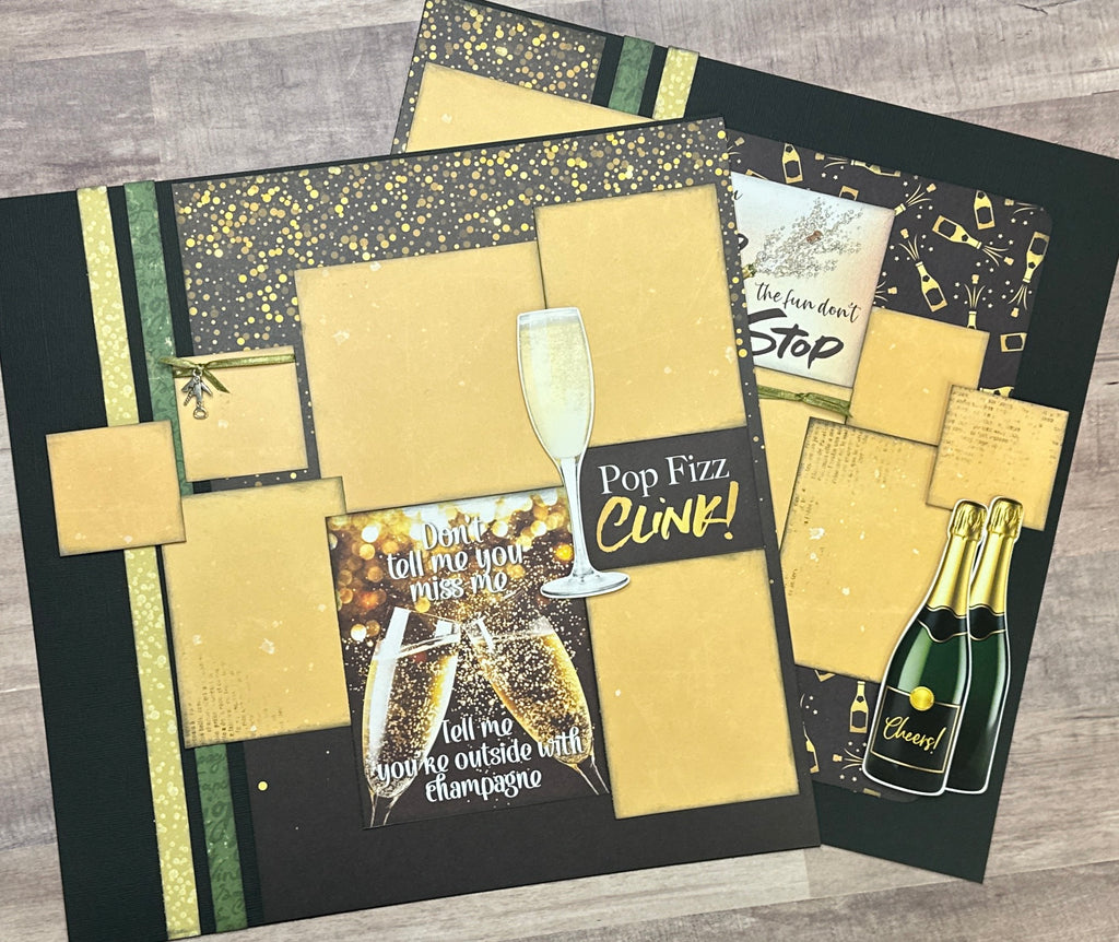Pop - Fizz - Clink, New Years Eve Theme DIY 2 page Scrapbooking Layout Kit, DIY Scrapbook Kit, New Year Champagne