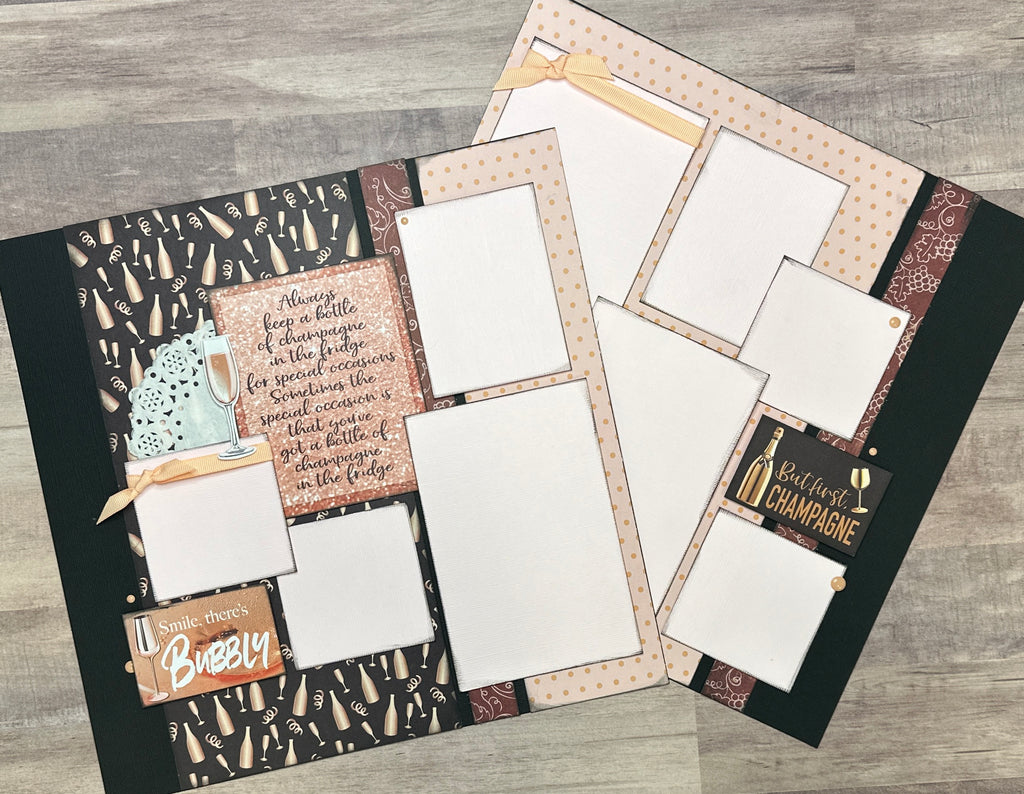 But First - Champagne, New Years Eve Theme DIY 2 page Scrapbooking Layout Kit, DIY Scrapbook Kit, New Year Champagne