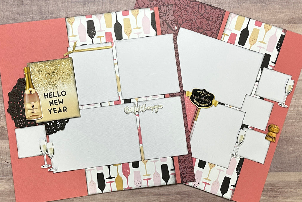 Hello New Year - Cheers,  New Years Eve Theme DIY 2 page Scrapbooking Layout Kit, DIY Scrapbook Kit, New Year Champagne