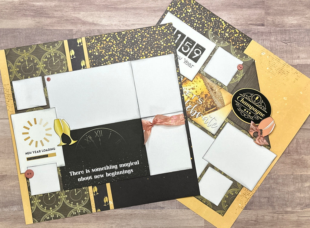 New Year Loading, New Years Eve Theme DIY 2 page Scrapbooking Layout Kit, DIY Scrapbook Kit, New Year Champagne
