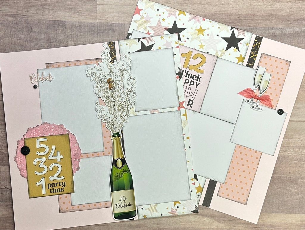 5,4,3,2,1 PartyTime!,  New Years Eve Theme DIY 2 page Scrapbooking Layout Kit, DIY Scrapbook Kit, New Year Champagne