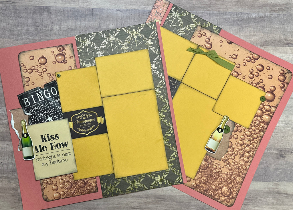 Kiss Me Now - Midnight Is Past My Bedtime, New Years Eve Theme DIY 2 page Scrapbooking Layout Kit, DIY Scrapbook Kit, New Year Champagne