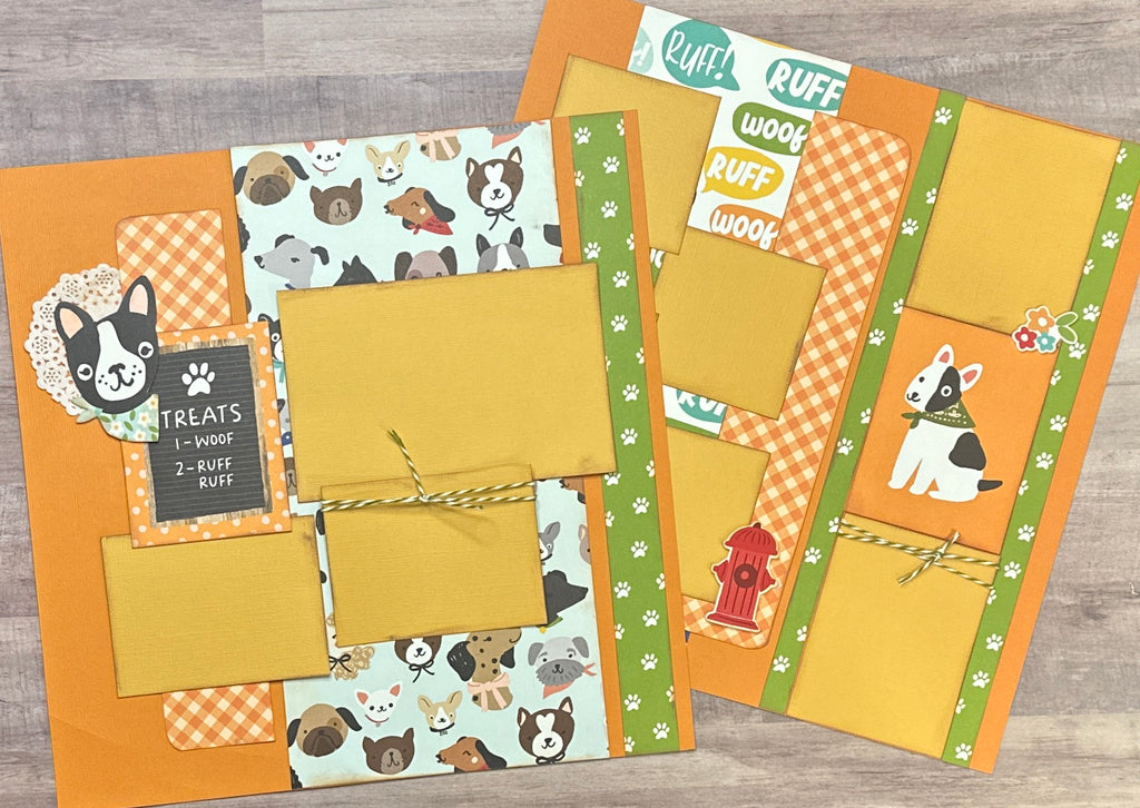 Treats- Woof Ruff Ruff, Dog Themed DIY Scrapbooking 2 Page Scrapbooking Layout Kit, Dog diy craft