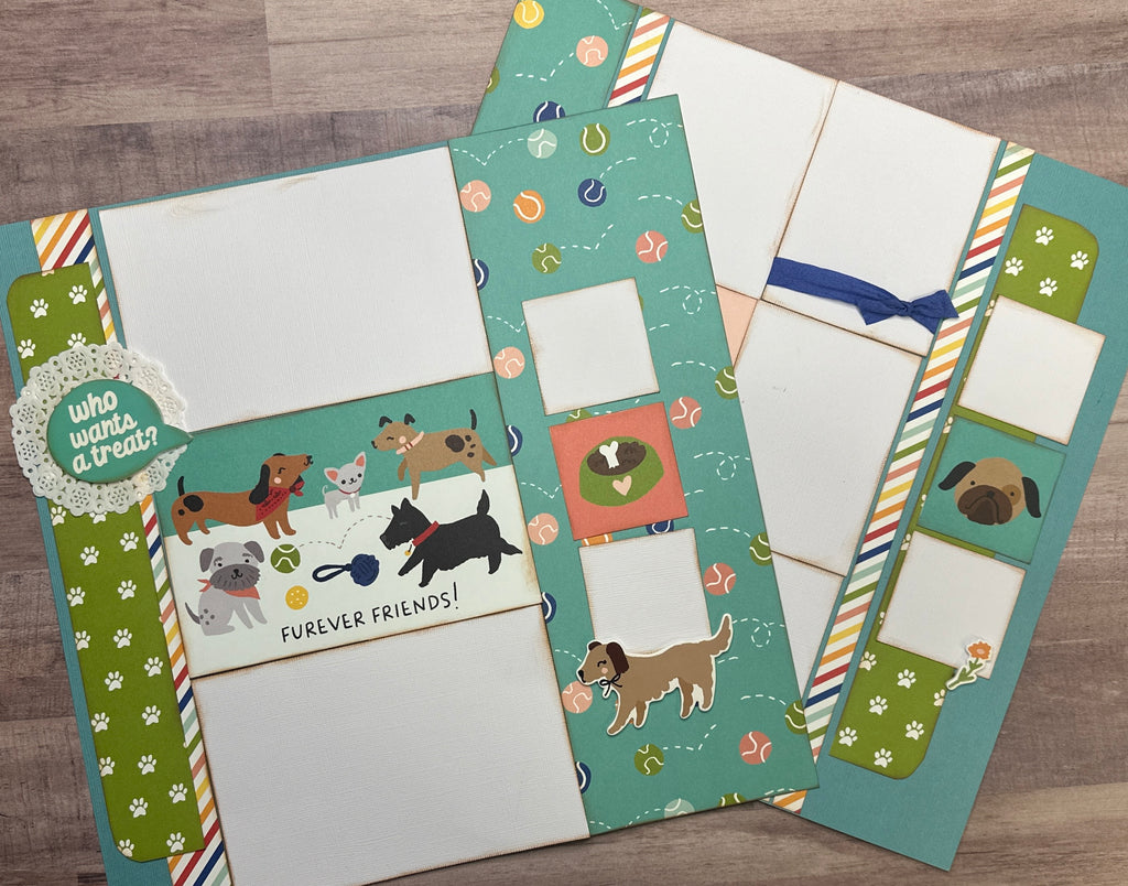 Fur Ever Friends, Dog Themed DIY Scrapbooking 2 Page Scrapbooking Layout Kit, Dog diy craft